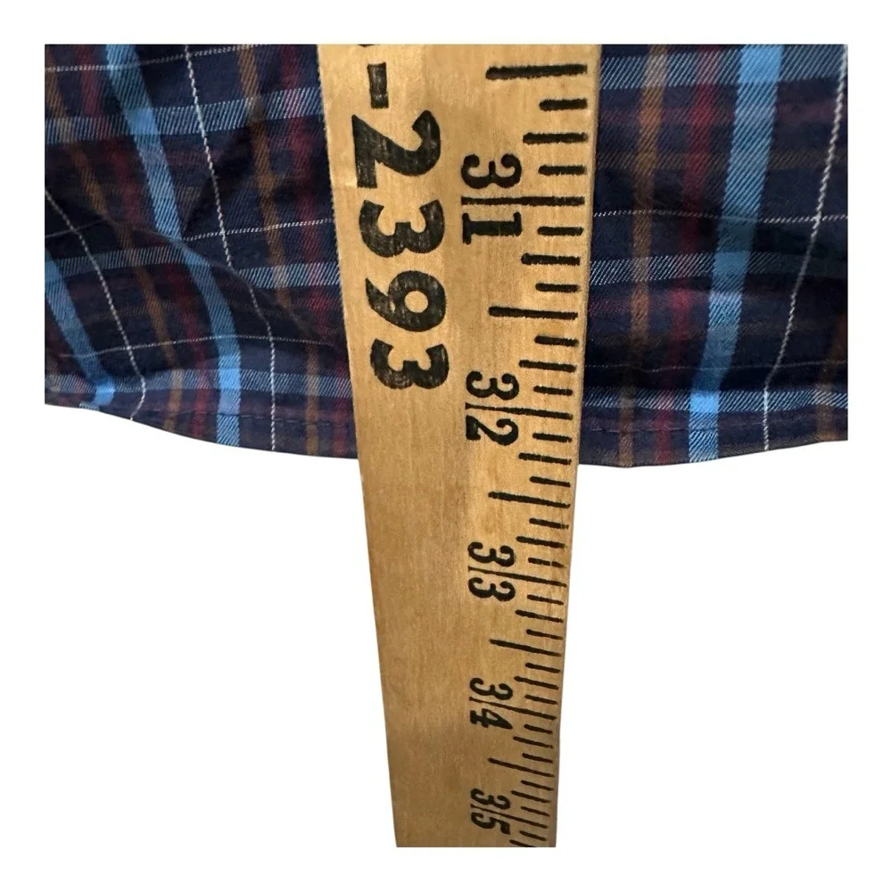 Peter Millar Mens 2XL Button Down Shirt‎ XXL Blue Plaid Long Sleeve Cotton Silk
